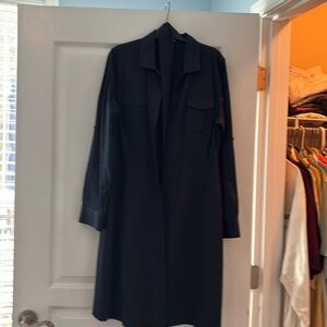 Jet black cotton shirt dress with buttoned front and cloth belt